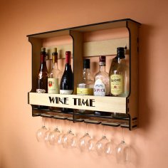 Lazer Kesim Duvara Monte Şaraplık Mini Bar İçki Dolabı 6 Şişe ve Bardak İçin Ücretsiz Vektör