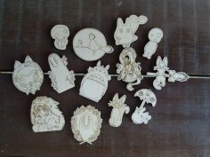 Lazer Kesim Oyma Miyazaki Animasyon İkonları Mıknatıslar Ücretsiz Vektör