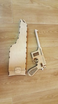 Lazer Kesim Mauser C96 Ahşap Kılıflı Oyuncak Tabanca Ücretsiz Vektör
