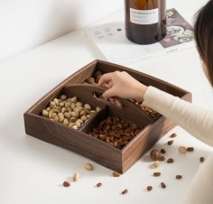 Lazer Kesim Ahşap Tepsi Saplı Atıştırmalık Kuru Meyve Kutusu Şekerlik Yaratıcı Tepsi Meyve Tabağı DXF Dosyası