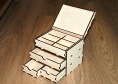 Lazer Kesim Çekmeceli Saklama Kutusu 6mm Kontraplak 15x20x15 Ücretsiz Vektör