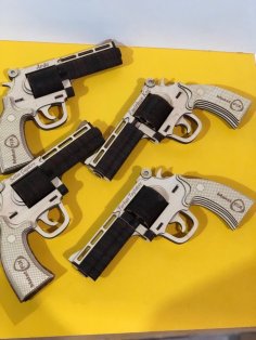 Lazer Kesim Ahşap Tabanca Ateşli Silah 351 Magnum Revolver DXF Dosyası
