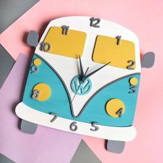 Lazer Kesim VW Camper Van Duvar Saati Ücretsiz Vektör