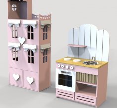 Lazer Kesim Bebek Evi ve Mini Fırın Oyuncak DXF Dosyası