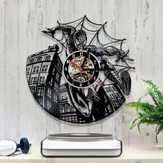 Lazer Kesim Örümcek Adam Vinil Plak Saat Ücretsiz Vektör