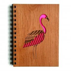 Lazer Kesim Kazınmış Ahşap Günlük Kapağı Flamingo Dekorasyonlu Ücretsiz Vektör