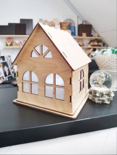 Lazer Kesim Küçük Ahşap Dekoratif Ev 4mm Ücretsiz Vektör