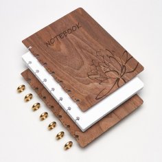 Lazer Kesim Ahşap Defter Kapağı, Lotus Çiçeği Gravürlü Ücretsiz Vektör