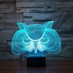 Lazer Kesim Baykuş 3D İllüzyon Masa Lambası Akrilik Gece Lambası Ücretsiz Vektör