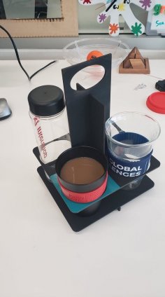 Lazer Kesim 4 Bardak Kahve Caddy 3mm SVG Dosyası