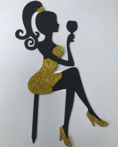 Lazer Kesim Pasta Süsü Kız, Elinde Bardak, Ücretsiz Vektör