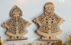 Lazer Kesim Ded Moroz ve Sneguroçka Noel Dekorasyonu Rus Noel Baba Kar Kız Ücretsiz Vektör