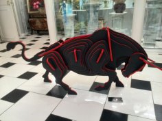 Lazer Kesim Boğa 3D Puzzle Ahşap Model DXF Dosyası