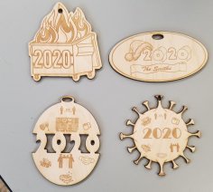 Lazer Kesim 2020 Temalı Noel Süsleri Ücretsiz Vektör