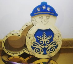 Lazer Kesim Kardan Adam Noel Hediye Kutusu Kontraplak Ücretsiz Vektör