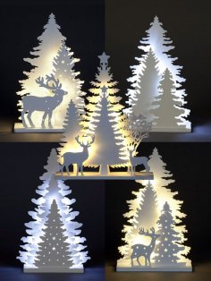 Lazer Kesim Işıklı Dekorasyon Noel Süsü Yılbaşı Ağacı Geyik Ücretsiz Vektör