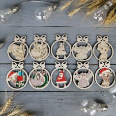 Lazer Kesim Yılbaşı Dekorasyonu Ahşap Noel Süsleri Ücretsiz Vektör