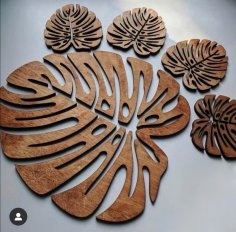 Lazer Kesim Peynir Bitkisi Yaprağı Bardak Altlıkları Ahşap Monstera Bardak Altlığı Ücretsiz Vektör