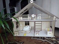 Lazer Kesim Oyuncak Bebek Evi ve Mobilyaları Ücretsiz Vektör