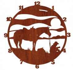 Lazer Kesim Kovboy Duvar Saati Vahşi Batı Atlı Saat Ücretsiz Vektör