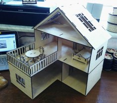 Lazer Kesim Ahşap Oyuncak Bebek Evi Çocuklar İçin DXF Dosyası