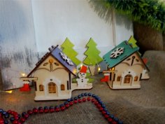 Lazer Kesim Ahşap Ev Noel Köyü Ücretsiz Vektör