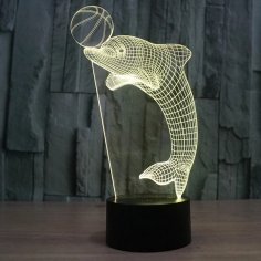 Lazer Kesim Yunus 3D Gece Lambası LED Dekoratif Lamba PDF Dosyası
