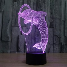 Lazer Kesim Yunus Balığı 3D İllüzyon Lamba LED Gece Lambası PDF Dosyası
