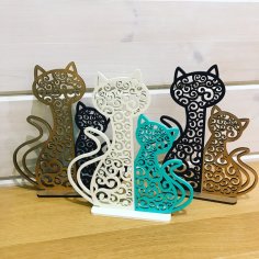 Lazer Kesim Kedi ve Yavru Kedi Gece Lambası Ev Dekorasyonu Ücretsiz Vektör