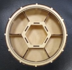 Lazer Kesim Ahşap Yuvarlak 7 Bölmeli Kutusu Şeker Sepeti Kapaklı Ücretsiz Vektör