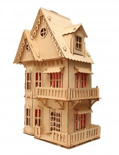 Lazer Kesim Ahşap Oyuncak Bebek Evi 3mm Ücretsiz Vektör
