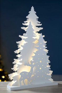 Lazer Kesim Ağaç Geyiği Sahnesi Noel Masa Dekorasyonu Ücretsiz Vektör
