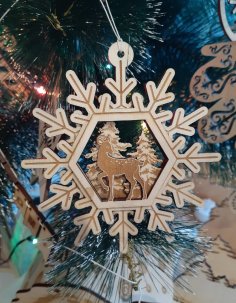 Lazer Kesim Ahşap Geyik Kar Tanesi Noel Ağacı Oyuncakları Ücretsiz Vektör