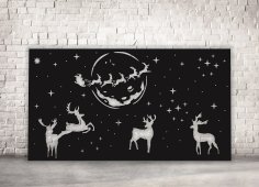 Lazer Kesim Noel Paneli Ren Geyiği Noel Baba Uçan Geyik Ücretsiz Vektör