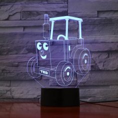 Lazer Kesim Traktör Ted 3D Optik İllüzyon LED Lamba Hologram Ücretsiz Vektör