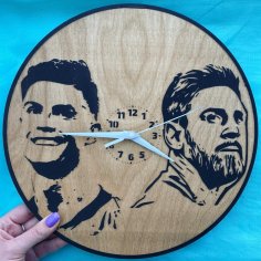 Lazer Kesim Kazınmış Messi Ronaldo Özel Duvar Saati Ücretsiz Vektör