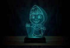 Lazer Kesim Maşa ve Ayı Akrilik 3D Lamba DXF Dosyası
