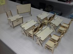 Lazer Kesim Çocuk Oyuncakları Minyatür Sınıf Mobilyaları Ücretsiz Vektör