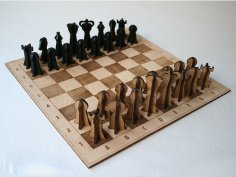 Lazer Kesim Ahşap Satranç Tahtası ve 3D Taşlar Ücretsiz Vektör