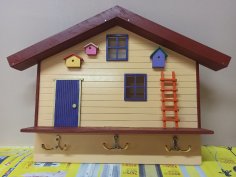 Lazer Kesim Ev Şeklinde Kancalı Duvar Rafı DXF Dosyası