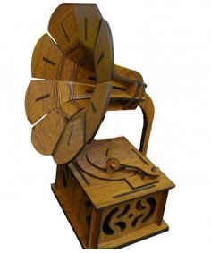 Lazer Kesim Ahşap Gramofon 3D Model DXF Dosyası