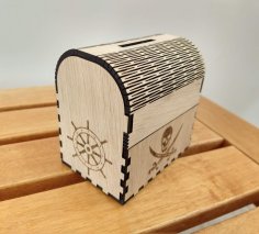 Lazer Kesim Hazine Sandığı Kumbara Korsan Kumbara DXF Dosyası