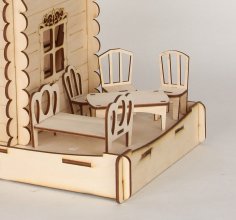 Lazer Kesim Bebek Evi Mobilyası Minyatür Sandalye Masa Yatak Ücretsiz Vektör