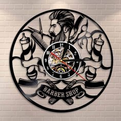 Lazer Kesim Hipster Kuaför Salonu Vinil Plak Duvar Saati Ücretsiz Vektör