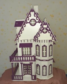 Lazer Kesim Ahşap Oyuncak Villa Bebek Evi Ücretsiz Vektör