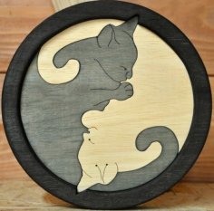 Lazer Kesim Yin Yang Kediler Ücretsiz Vektör