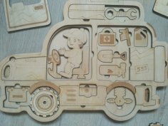 Lazer Kesim Jeep Çocuk Öğrenme Puzzle Ücretsiz Vektör
