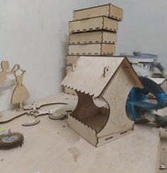 Lazer Kesim Dekoratif Ahşap Kuş Yemiği DXF Dosyası