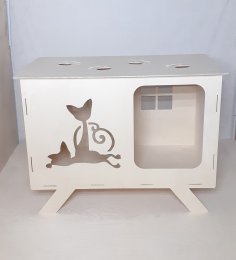Lazer Kesim Ahşap Kedi Evi Ücretsiz Vektör