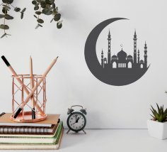 Lazer Kesim Hilal ve Camii Ücretsiz Vektör